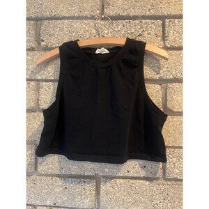 Black Cropped Muscle Tank Top Vintage Minimalist Wardrobe Staple Made In India